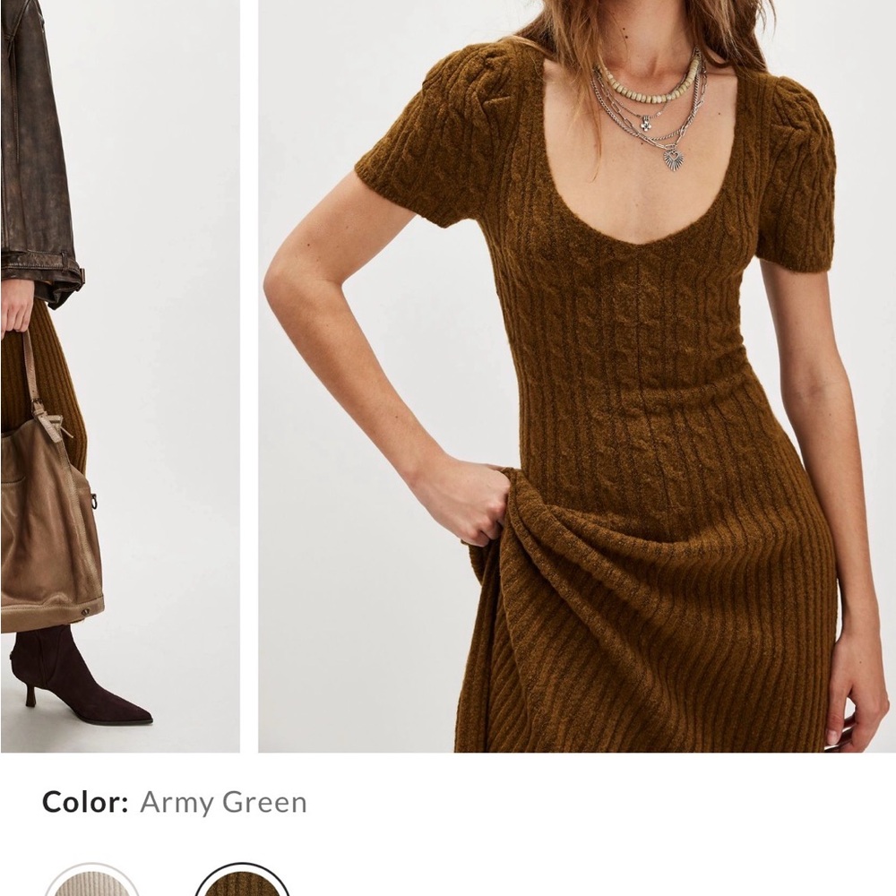 Free People Scoop-Neck Cable Knit Midi Dress in Army Green